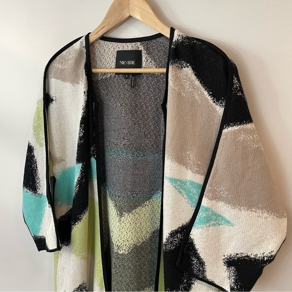 Nic+Zoe Open Longline Cardigan Womens S Colourful Green Blue Half Sleeve - Picture 2 of 11